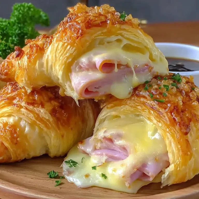 Baked Ham and Cheese Croissants with melted cheese and golden flaky tops