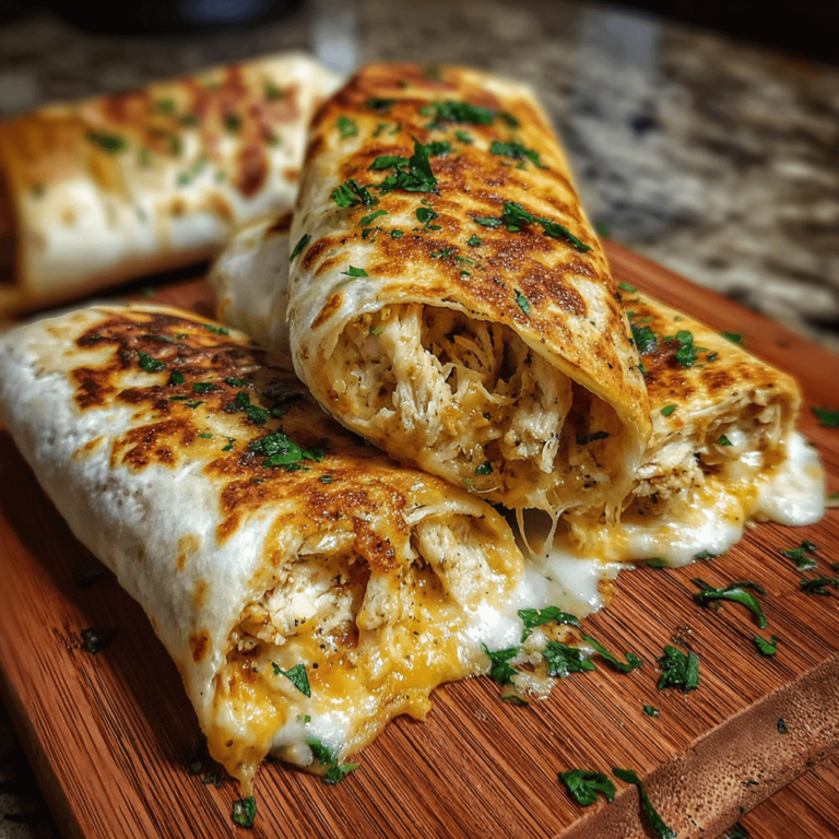 Ooey-Gooey Cheesy Garlic Chicken Wraps sliced in half with melted cheese stretch and crispy golden tortilla