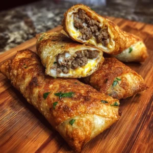 Philly Cheesesteak Egg Rolls with crispy golden exterior and cheesy steak filling