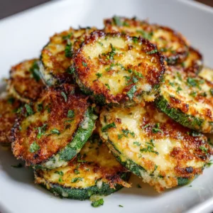 Crispy Baked Parmesan Zucchini served on a plate with golden Parmesan coating