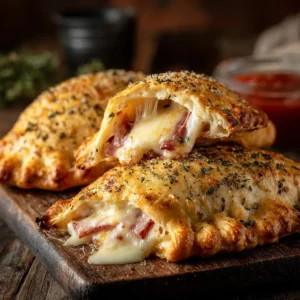 Air Fryer Calzones with crispy golden crust and melted cheese inside