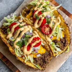 Smash Burger Tacos with crispy beef and melted cheese