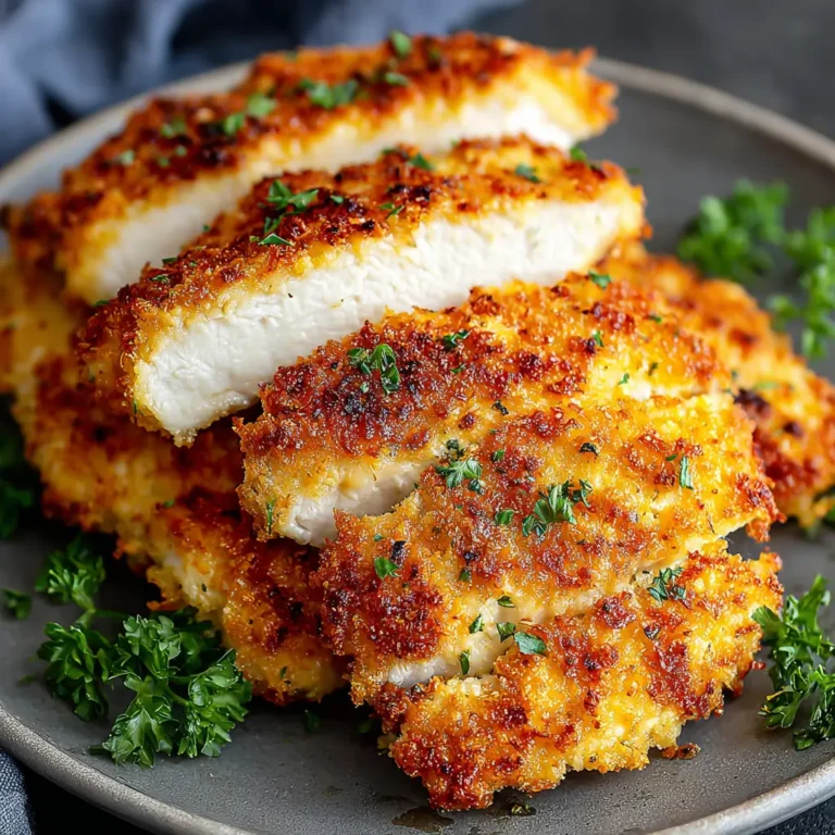 Crispy Air Fryer Parmesan Crusted Chicken sliced showing golden crust