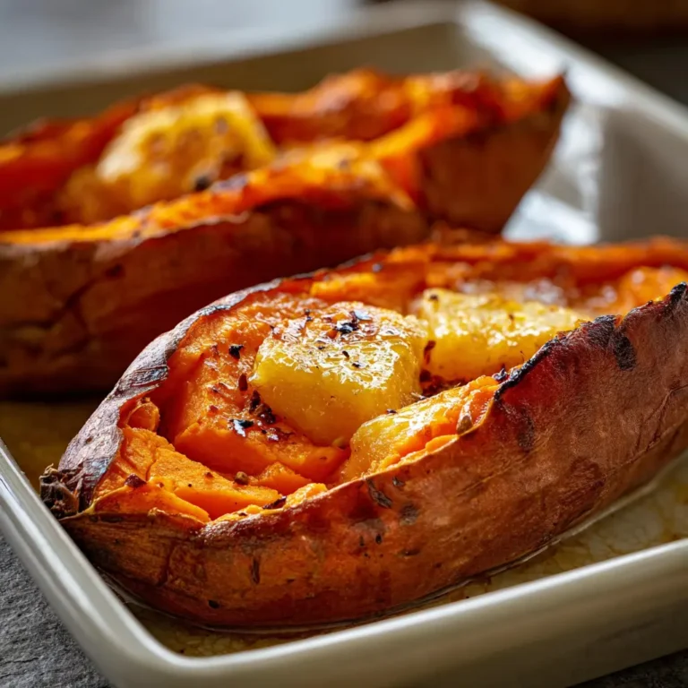baked sweet potato with fluffy inside and crispy skin
