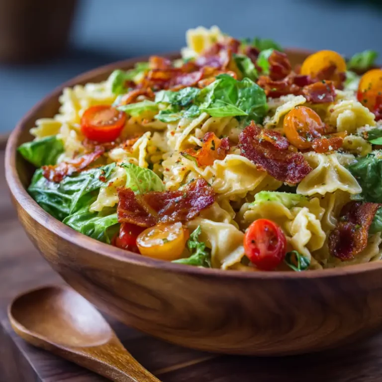 BLT Pasta Salad with bacon lettuce tomatoes and creamy dressing