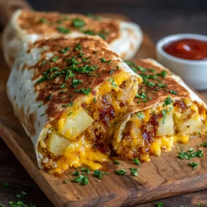 Cheesy Potato Burritos with crispy potatoes and melted cheese inside tortilla