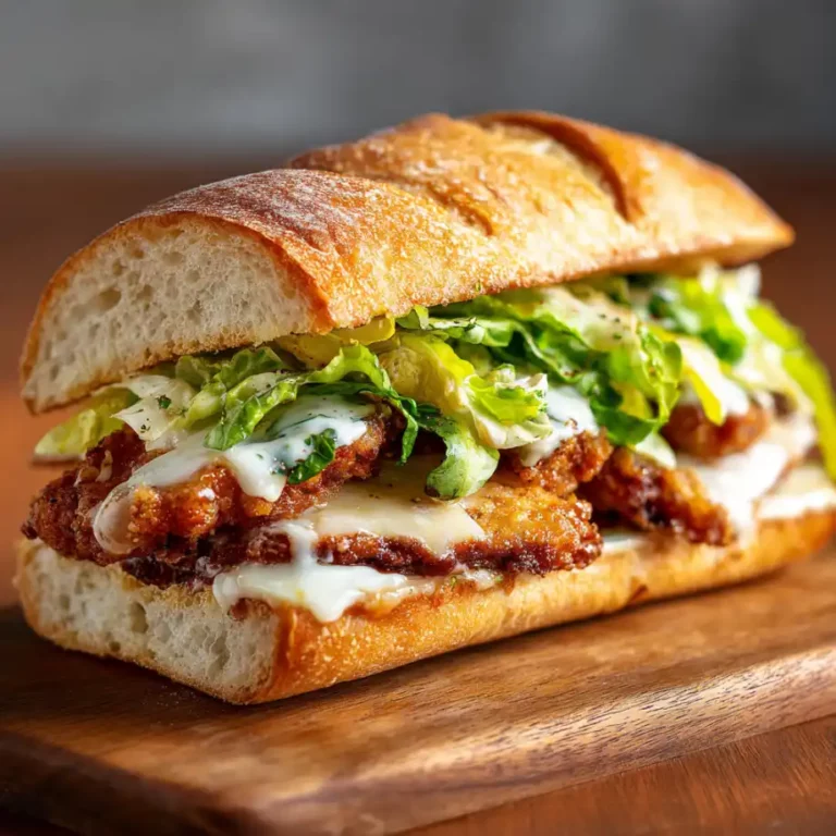 Crispy Chicken Caesar Sandwich with golden chicken creamy dressing and fresh lettuce
