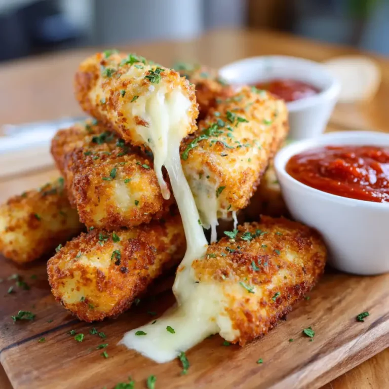 Gooey Mozzarella Sticks crispy golden coating with melted cheese inside