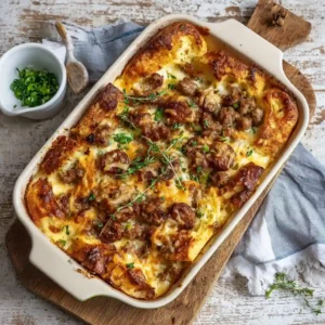 Pancake Sausage Casserole Bake with fluffy pancakes and sausage baked together