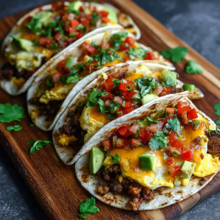 Tasty Baked Breakfast Tacos with eggs cheese and sausage baked in tortillas