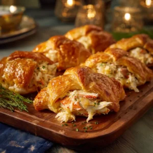 Tasty Party Crab Crescent with creamy crab filling inside golden flaky dough