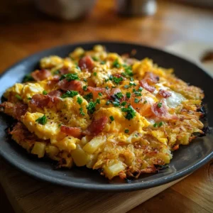 loaded hash browns with scrambled eggs and cheese