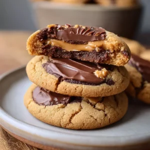 peanut butter cup cookies with chocolate center