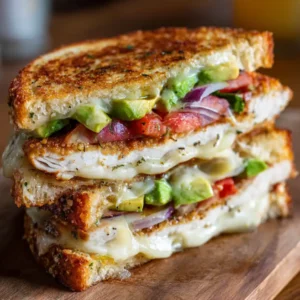 Chicken Avocado Melt Sandwich with melted cheese avocado and toasted bread