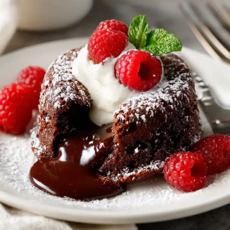 Chocolate Lava Cake with molten chocolate center and vanilla ice cream