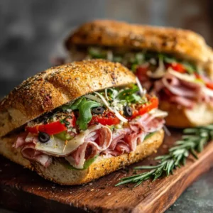 Chopped Italian Sandwich with salami ham pepperoni provolone lettuce tomato and banana peppers