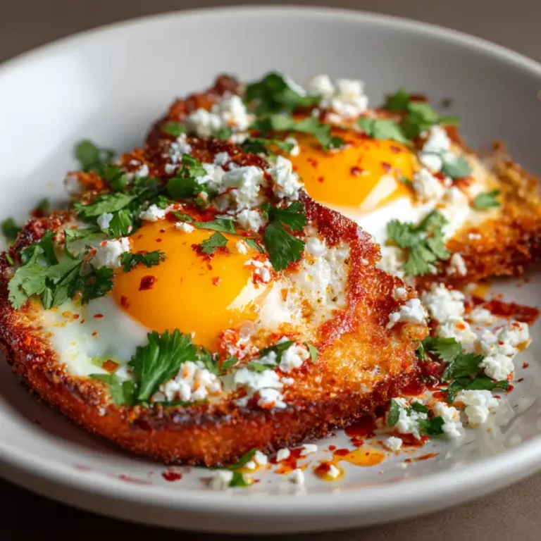 Crispy Feta Fried Eggs with golden feta edges and runny yolks