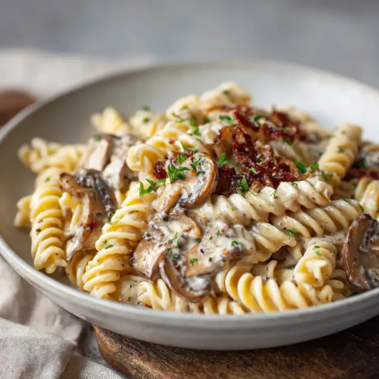 Creamy Marmite Mushroom Pasta with browned mushrooms Parmesan and parsley