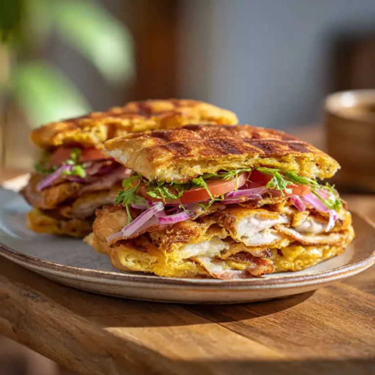 Crispy Cubano Sandwich with roast pork ham Swiss cheese pickles and mustard
