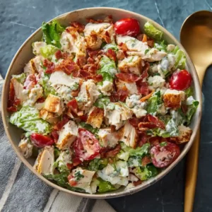 Savory BLT Chicken Salad with chicken bacon lettuce tomatoes and creamy dressing
