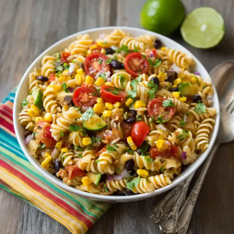 Southwest Pasta Salad with black beans corn tomatoes peppers cheese and creamy dressing