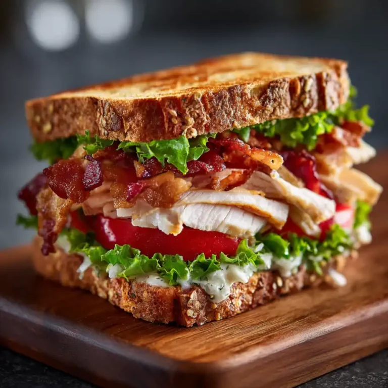 Turkey BLT Sandwich with sliced turkey crispy bacon lettuce tomato and toasted bread