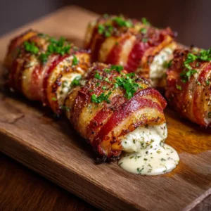 Bacon Wrapped Mozzarella with crispy bacon and melted cheese