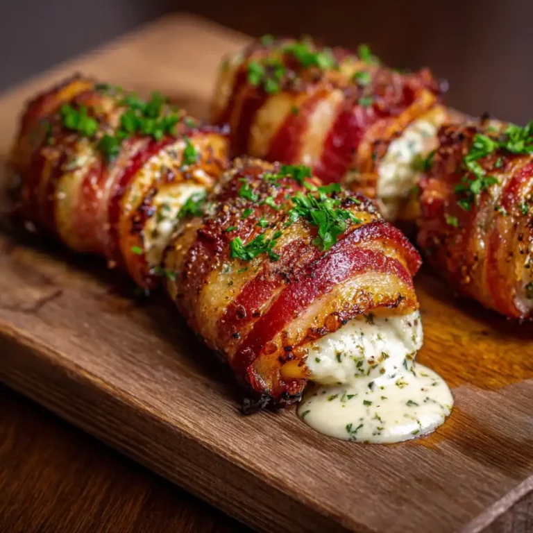 Bacon Wrapped Mozzarella with crispy bacon and melted cheese