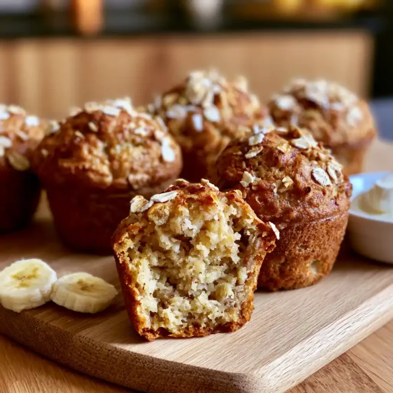 Healthy Greek Yogurt Banana Oat Muffins with golden tops and visible oats on a wire cooling rack