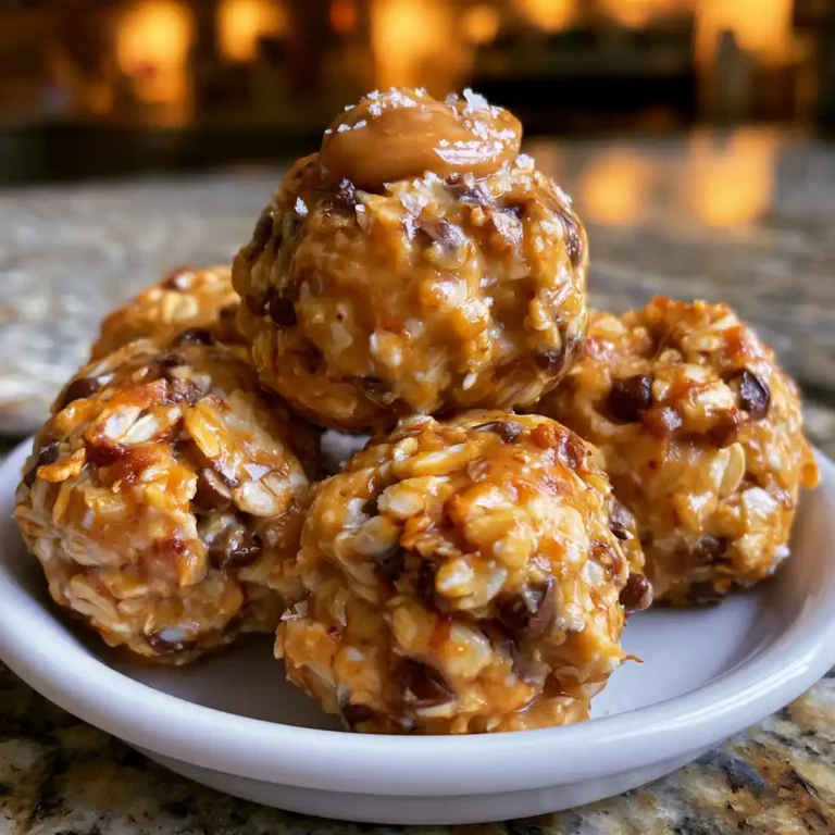 No Bake Cottage Cheese Peanut Butter Bites stacked on a plate with visible oats and mini chocolate chips