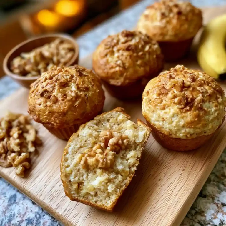 Banana Walnut Cottage Cheese Muffins with golden domed tops and visible walnut pieces on a wire cooling rack