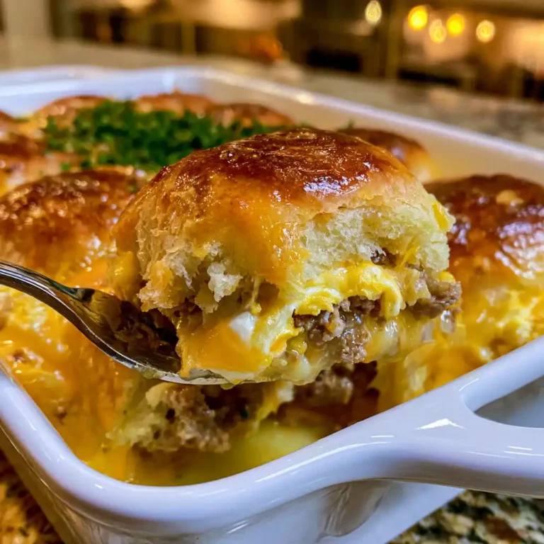 Crack Breakfast Sliders in a baking dish with golden tops, melted cheese, and a garlic butter glaze